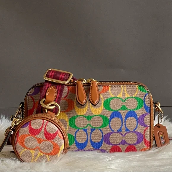 CJ802 Coach Charter Slim Crossbody in Rainbow Signature Canvas